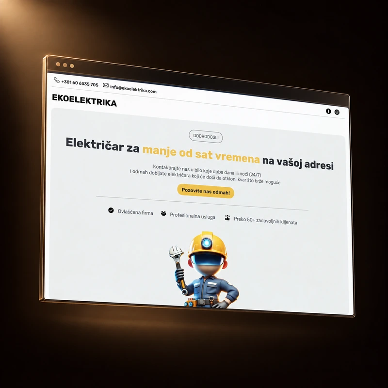 Sajt hitne električarske službe: desktop i mobilni prikaz